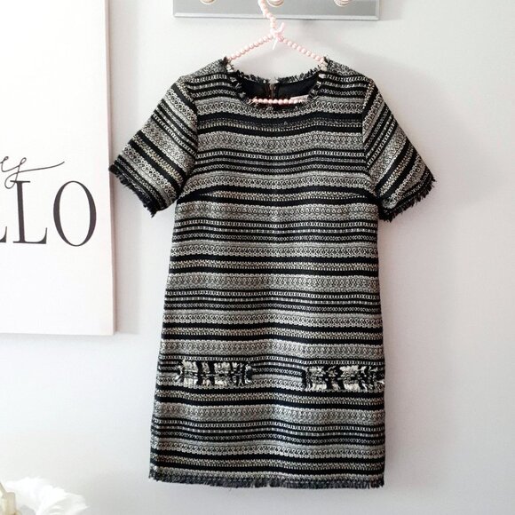 NWOT Darling black, gold & silver metallic fiber woven box shift holiday dress - Picture 6 of 10